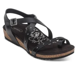 Aetrex Women's Lauren Adjustable Cross Band Sandal Black