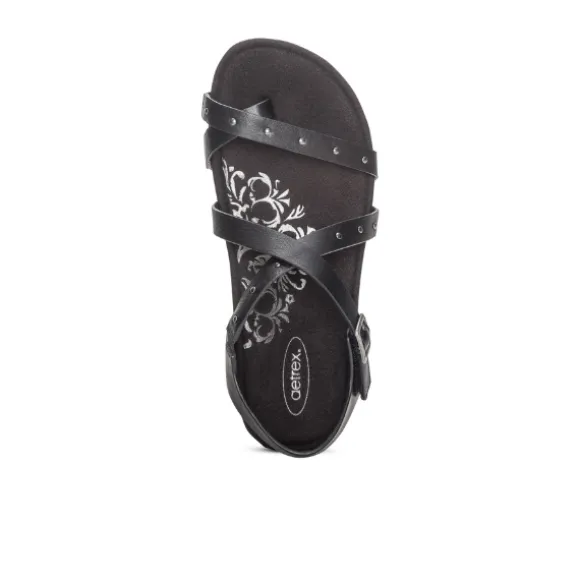 Aetrex Women's Lauren Adjustable Cross Band Sandal Black