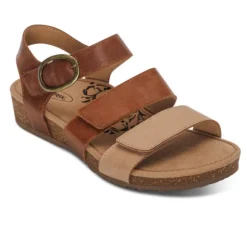 Aetrex Women's Lilly Adjustable Quarter Strap Sandal Walnut