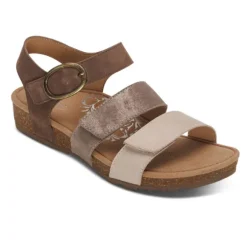 Aetrex Women's Lilly Adjustable Quarter Strap Sandal Taupe