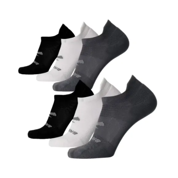 Brooks Unisex No Show 6-Pack Grey/White/Black