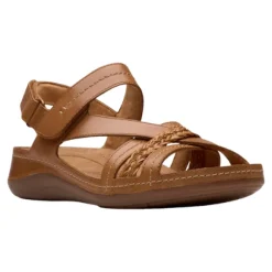 Clarks Women's Cecily Strap Leather Wide Tan Combo