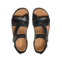 Clarks Women's Cecily Strap Leather Wide Black Combo