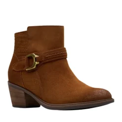 Clarks Women's Neva Buckle Wide Dark Tan Suede