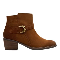 Clarks Women's Neva Buckle Wide Dark Tan Suede